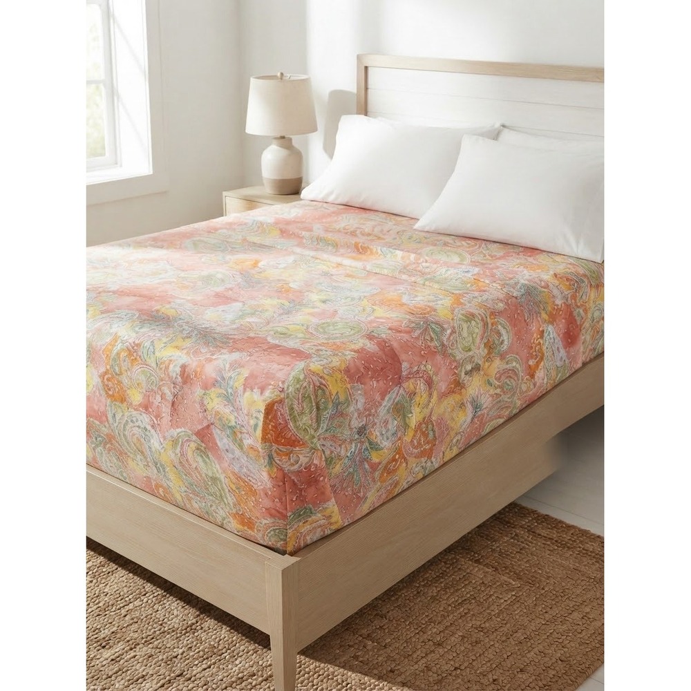 Vintage Ralph Lauren Queen Fitted Sheet Cotton Paisley Floral DCed 100% cotton